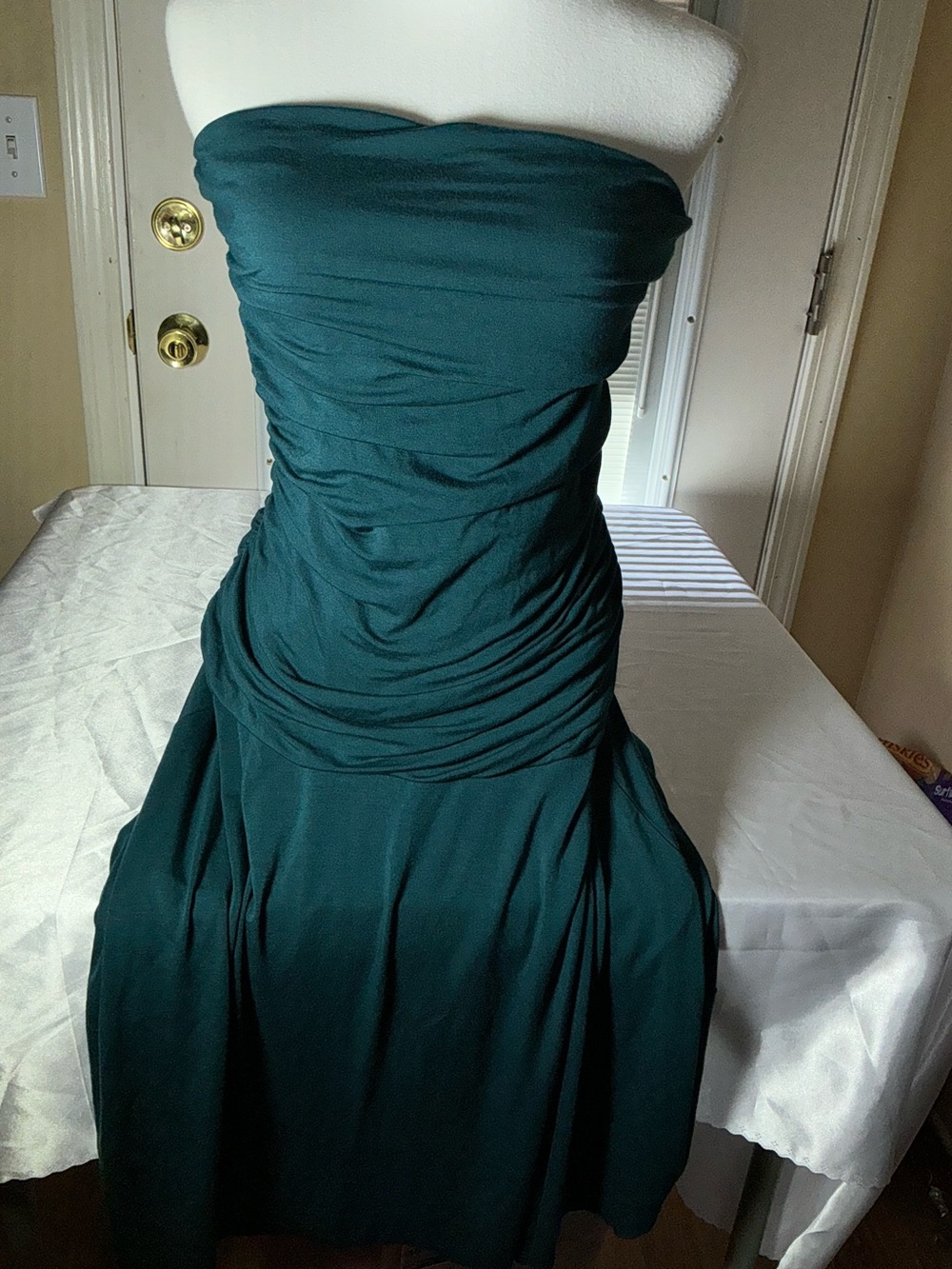 The Limited Strapless Ruched Midi Dress Teal Size L